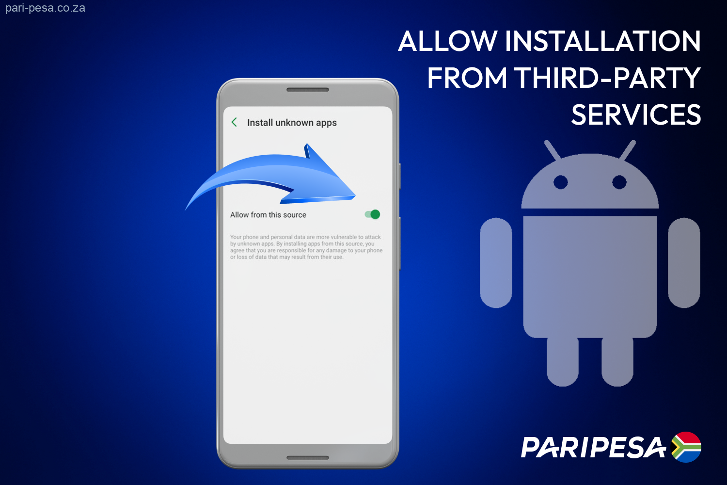 Allow installation from third-party services and start the installation of Paripesa APK