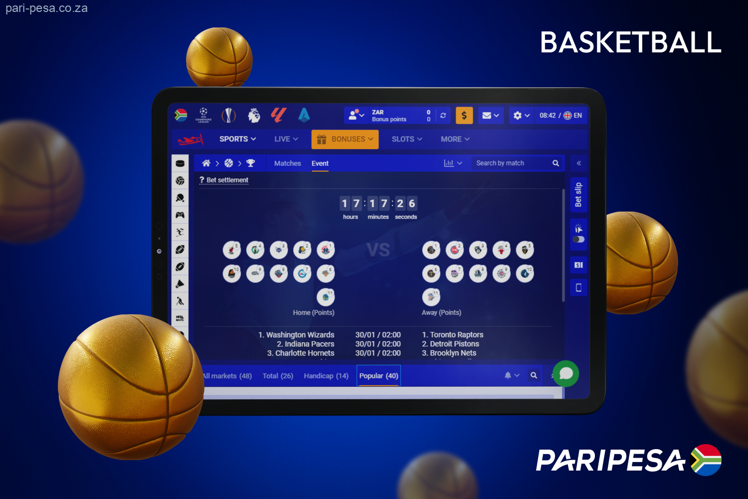 Online basketball betting in Paripesa covers major leagues and local tournaments