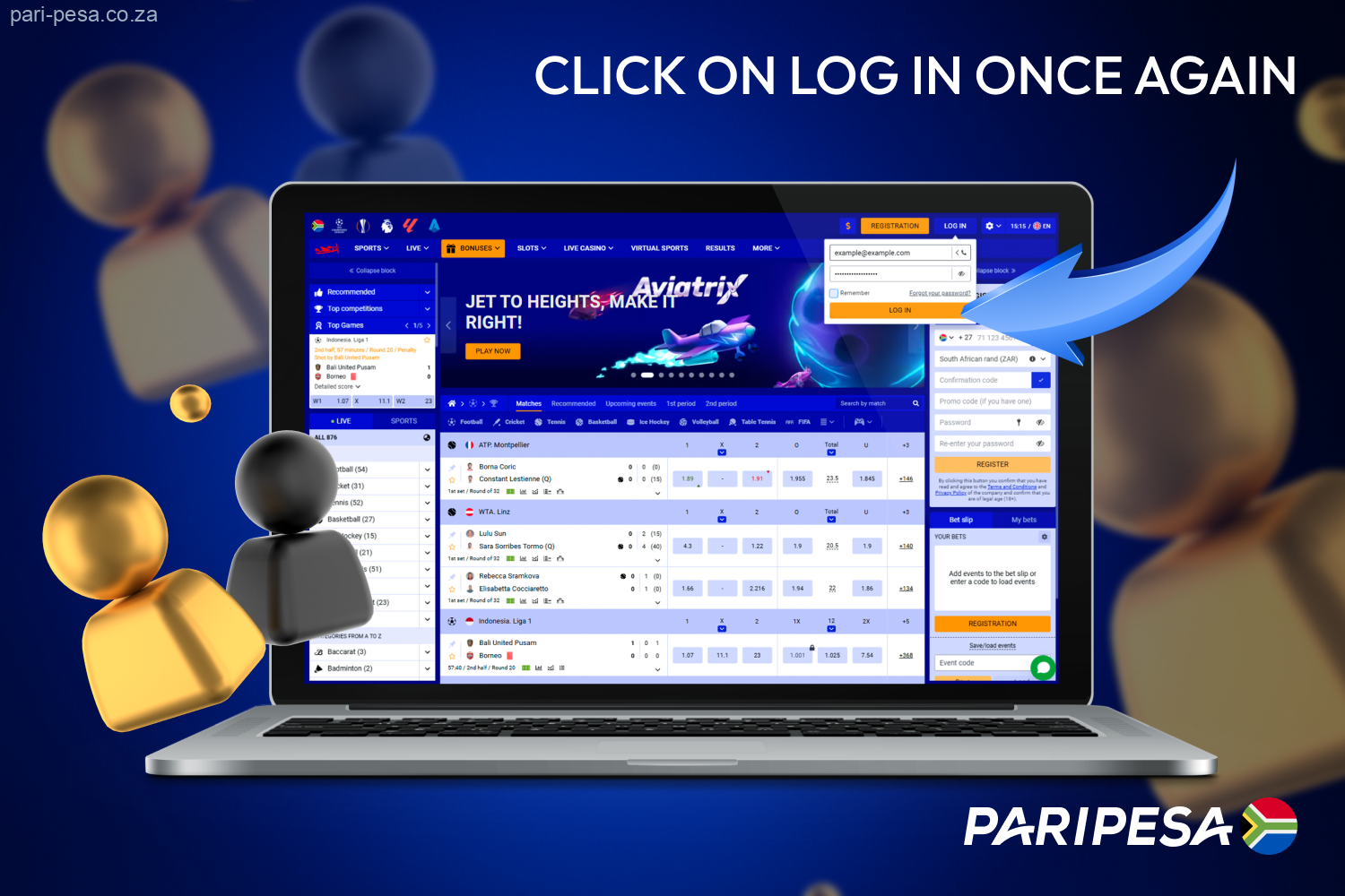 Confirm your Paripesa account login by clicking the Log in button