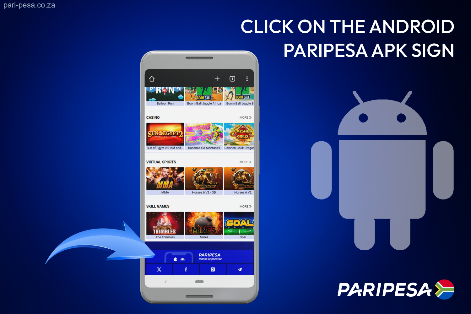 Click on the Android Paripesa APK shortcut to go to the download page