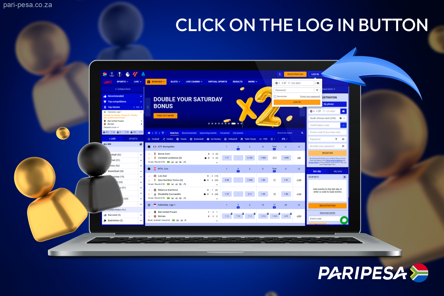 Click on the button to log in to your Paripesa account