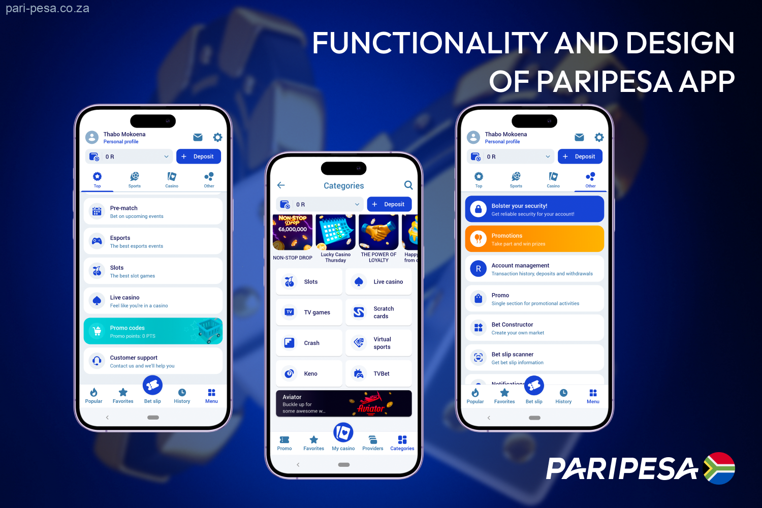 Paripesa application: Functionality and interface