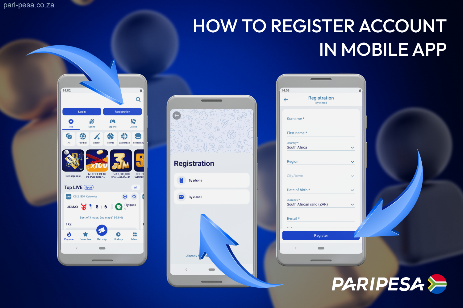 To start betting or spinning slots on the Paripesa app, South African players must register and make a deposit