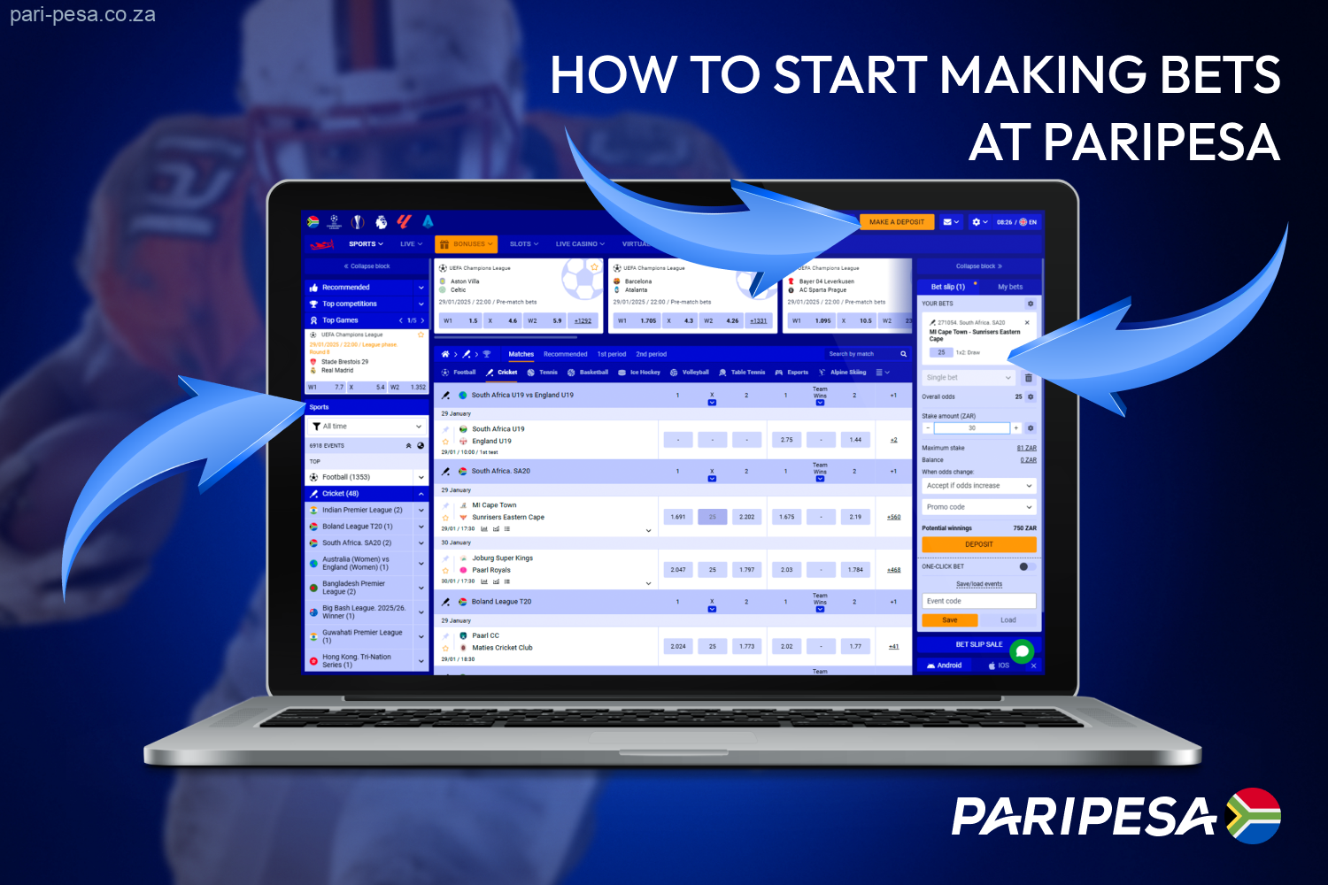 Step-by-step instructions for South African players on how to bet at Paripesa