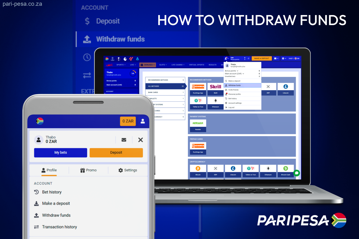 Instructions on how to withdraw money from Paripesa account