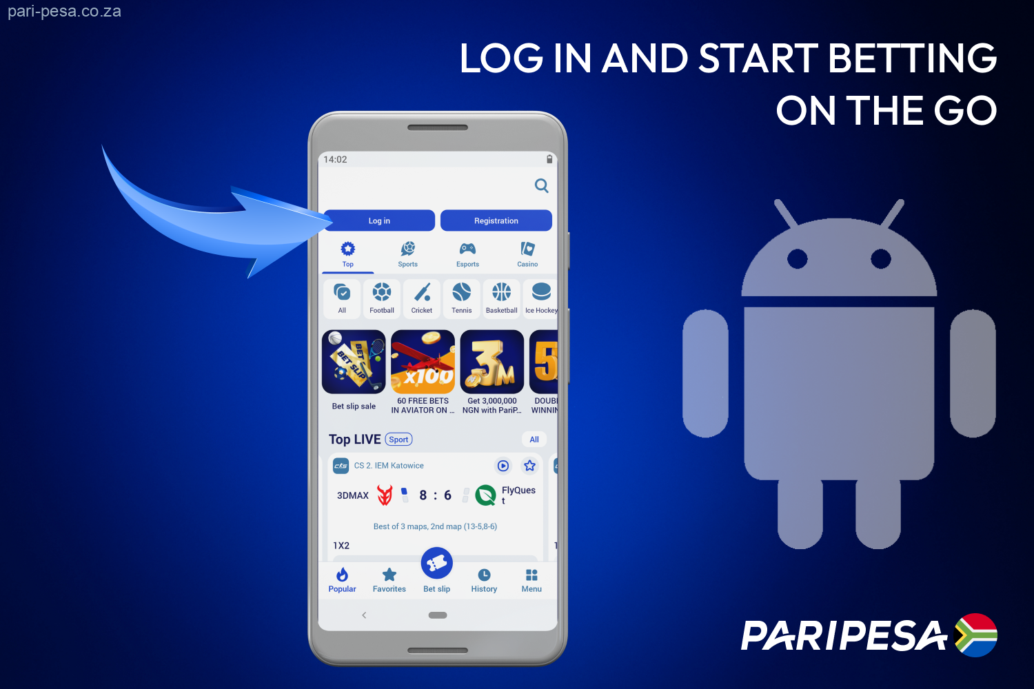 After installing the Paripesa APK for Android, South African players can register and bet on the go