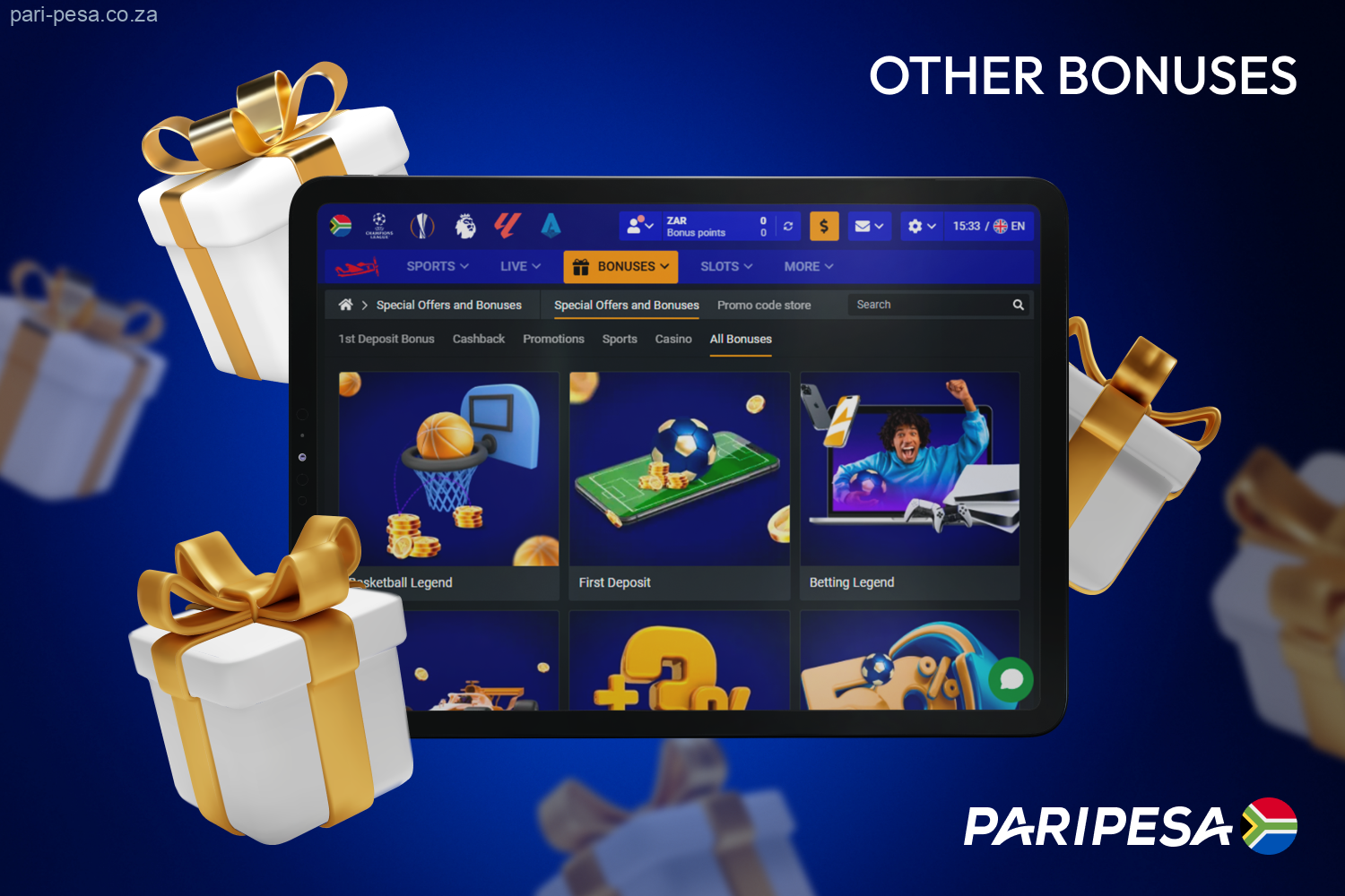 Paripesa South Africa offers various bonuses and promotions