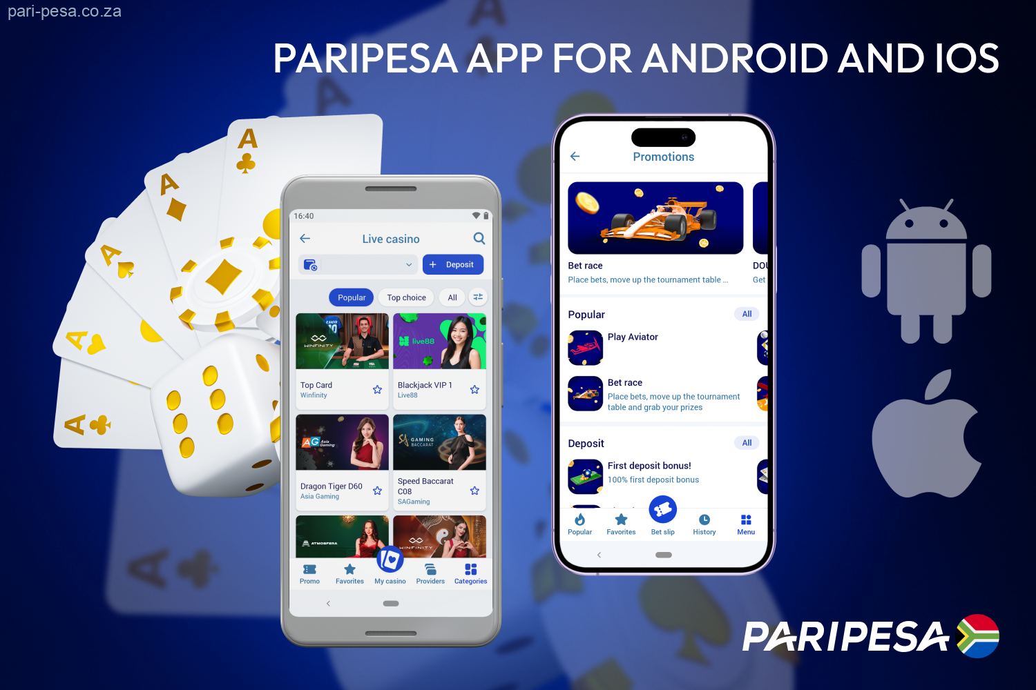 Paripesa provides mobile applications for Android and iOS users