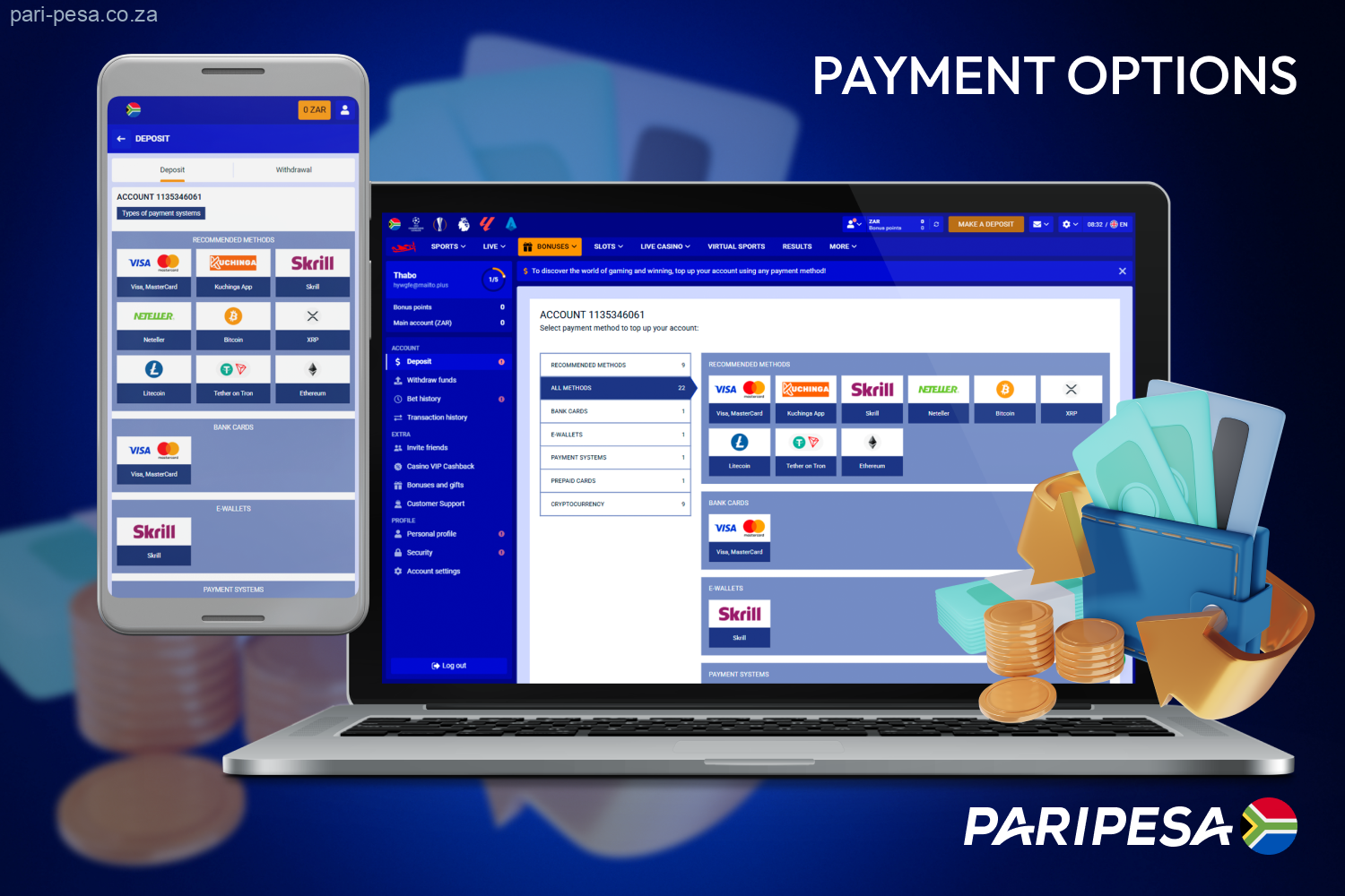 South African players can deposit and withdraw funds easily on Paripesa