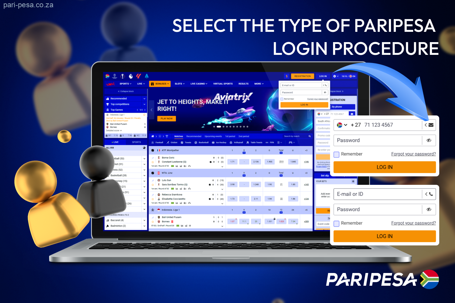 Select the phone or email method to sign in to your Paripesa account